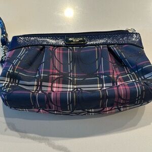 Coach Blue and Pink Plaid Wristlet